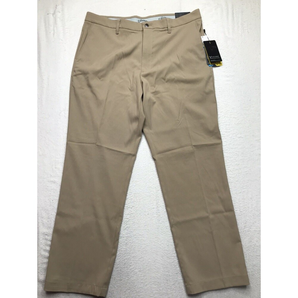 NWT CALLAWAY Pant Men 36x30 Chinchilla Tan Golf Chino Opti Dri UPF 50 Flex Waist